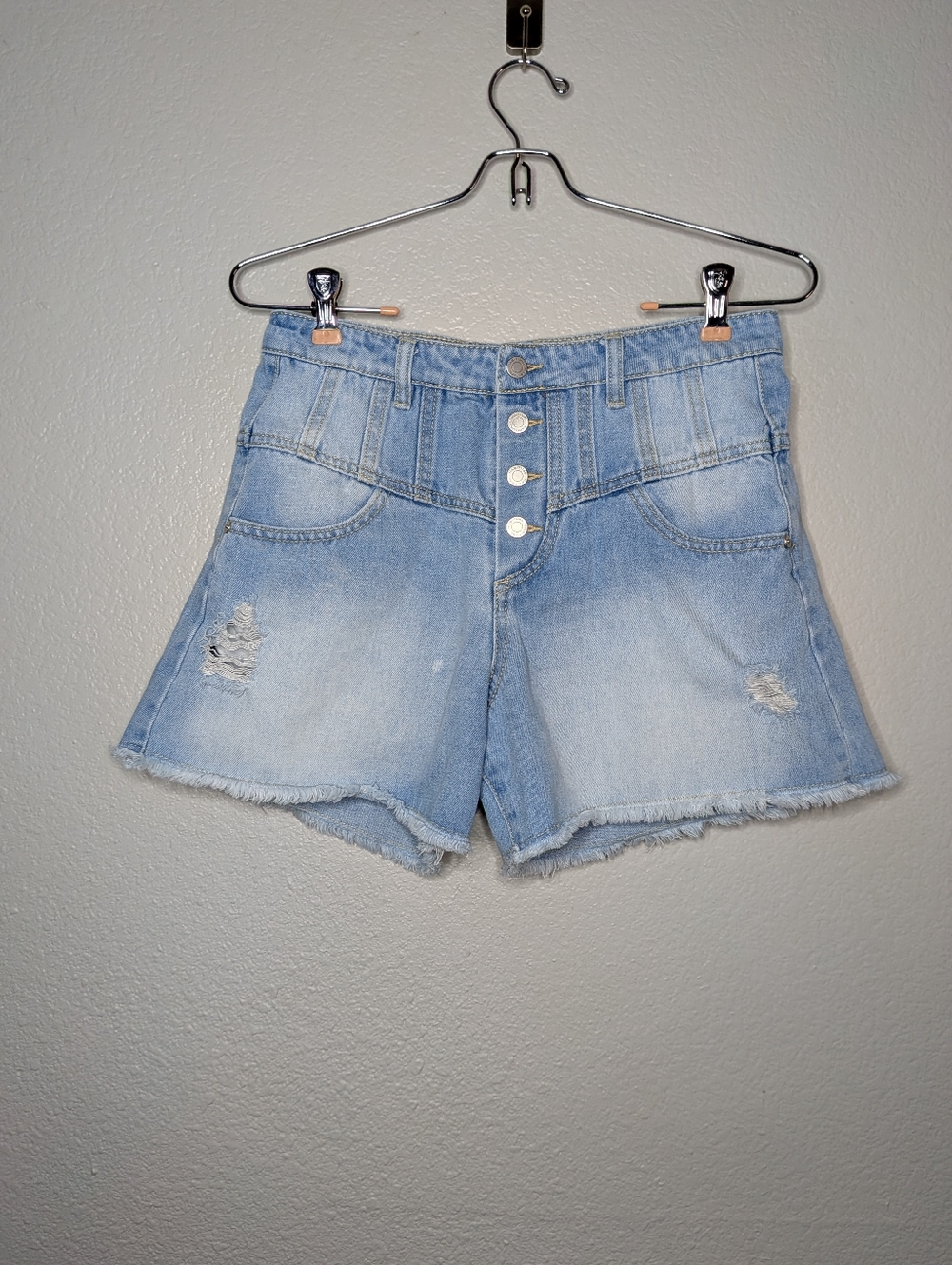 Habitual Kid Girls Light Blue High Rise Distressed Denim Summer Snap Shorts 16